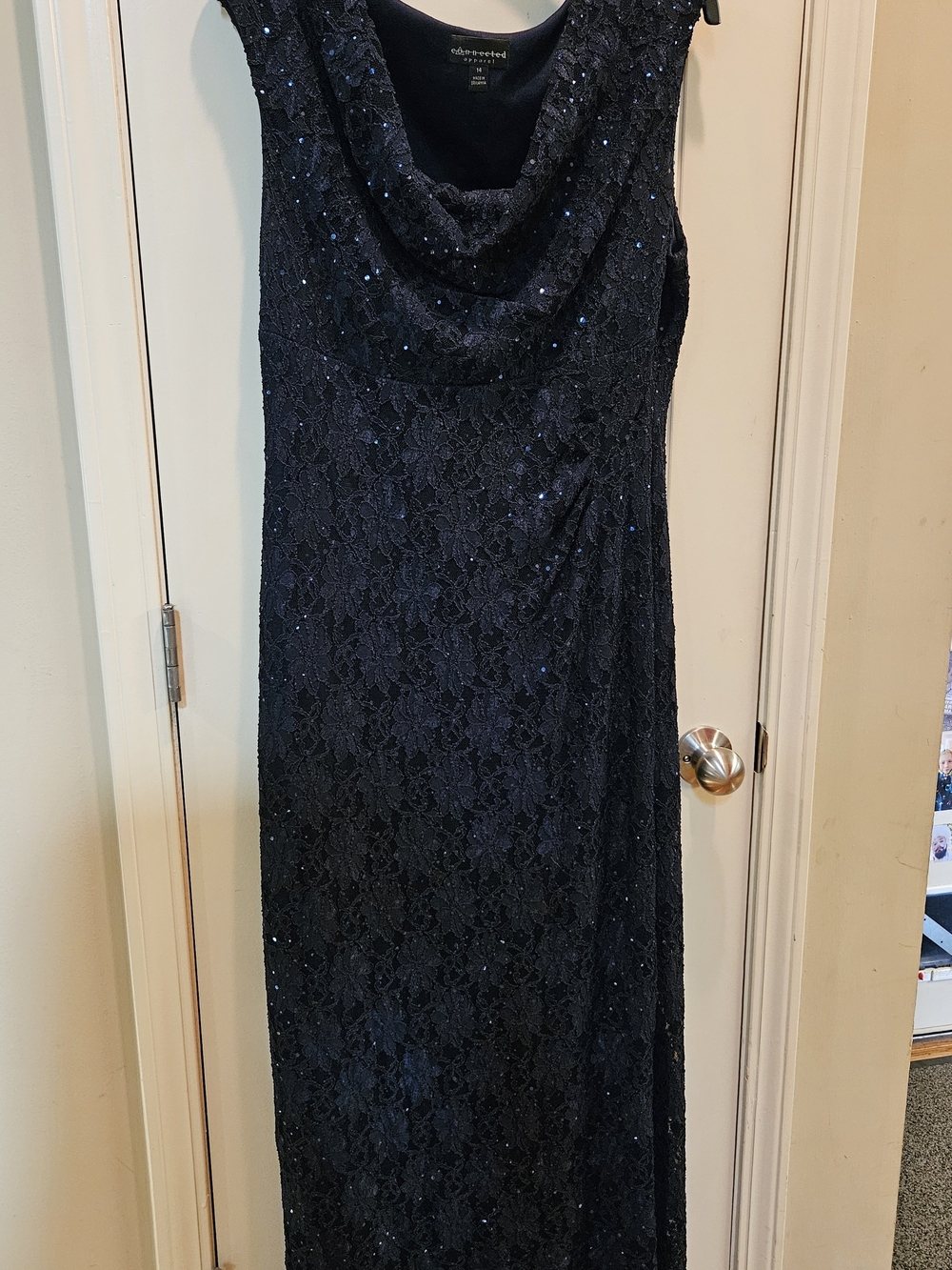 connected apparel Navy Lace & Sequin Maxi Dress